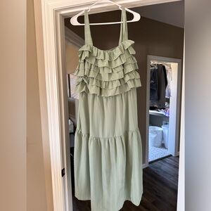 Elegant Green Ruffle Midi Dress